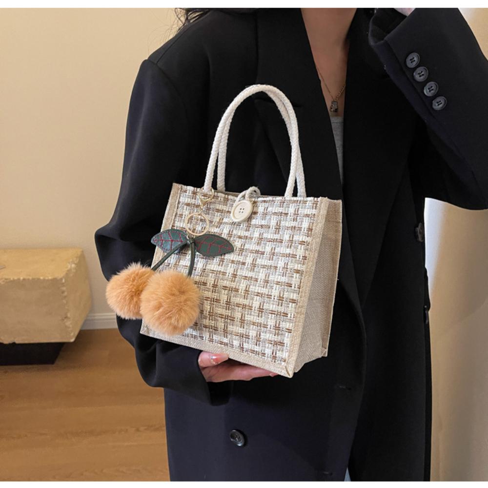 Retro Braided Pattern Jute Tote Bag  Grocery Bag Women Handbag Beach Organizer Portable Shopping Bag Lunch Bag