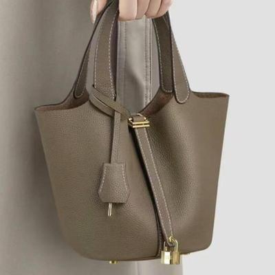 Bolso Cubo de Hombro para Mujer con Patrón de Lichi Mini Cesta Bolso de Mano Suave Bolso de Mano Grande para Mamá Novia Boda Dama Bolsos con Candado