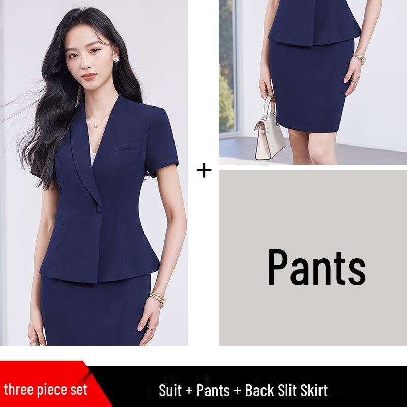 Women's Summer Short-Sleeve Professional Suit Set for Formal Occasions – High-End Skirt Set for Commuting and Beauty Industry Workwear