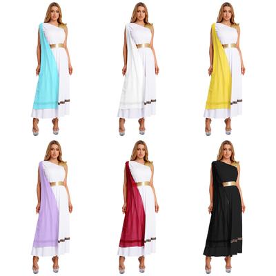 Women's Roman Empress Toga Costume S-3XL, Golden Greek Princess Dress Sleeveless High Waist Tunic Halloween Cosplay Outfit