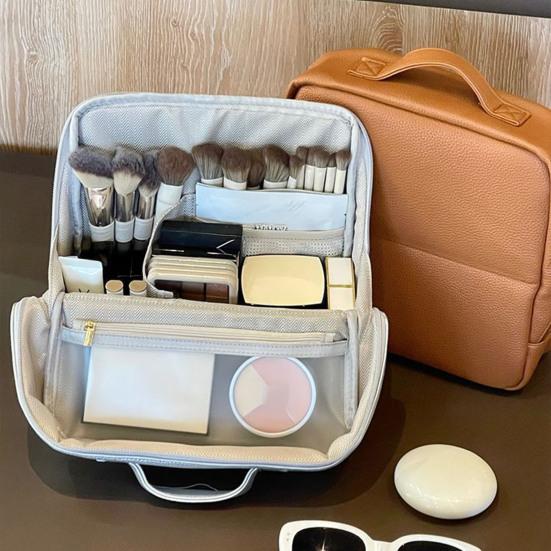 Standing Cosmetic Bag Stand-up Travel Makeup Bag Toiletry Organizer with Multiple Compartments for Women Vacation Business Trips Daily Use