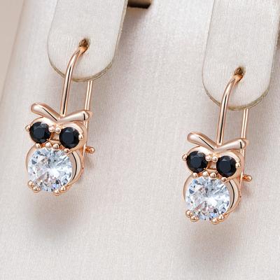 Children'S Earrings Fashion  Rose Gold Color Little Owl Black Natural Zircon Accessories Daily Fine Vintage Jewelry