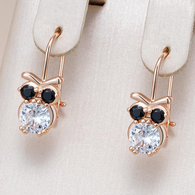 Children'S Earrings Fashion  Rose Gold Color Little Owl Black Natural Zircon Accessories Daily Fine Vintage Jewelry