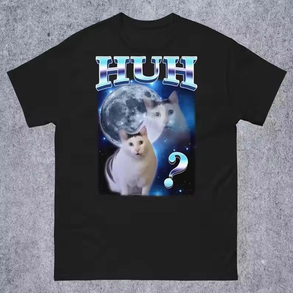 New In Top HUH Funny Dank Cat Meme Unhinged Tee Shirt Homme Men Clothing Short Sleeve Round Neck Printing Pullover T-shirt
