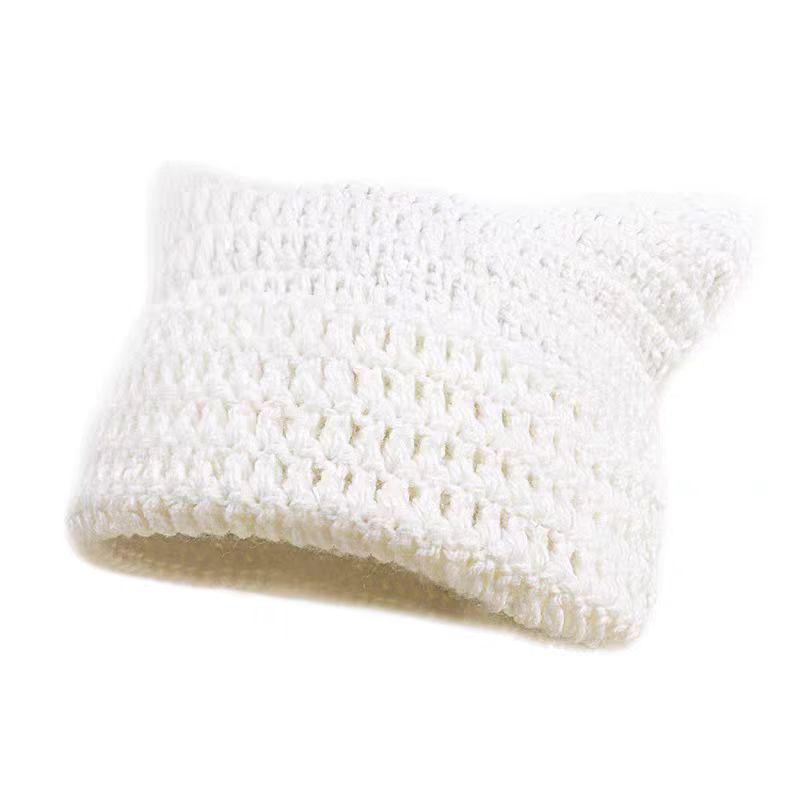 

Y2K Style Striped Cat Ear Knitted Women s Beanie - Warm Wool Autumn/Winter Hat with Removable Feature