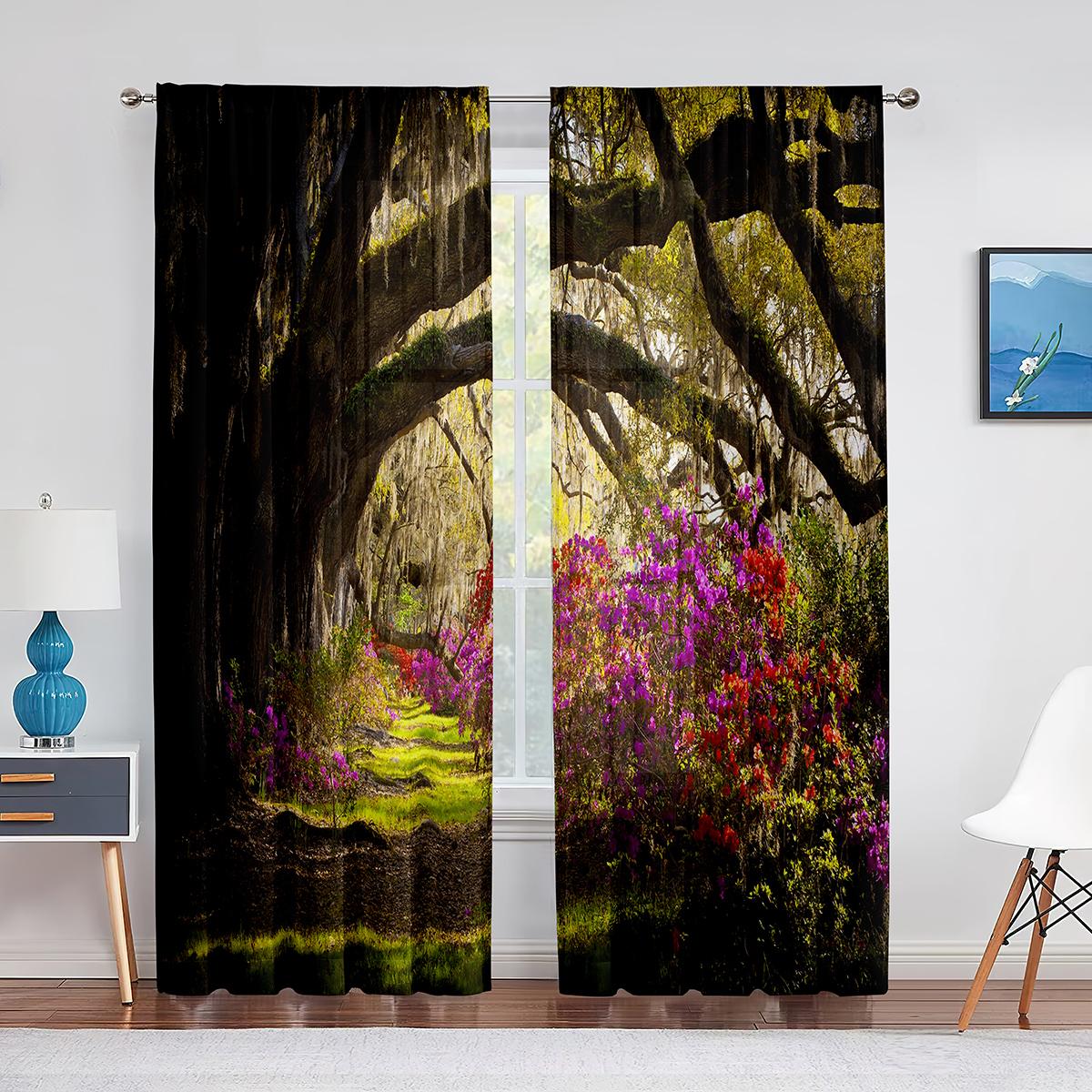 Розовые цветы вишни парк весенние цветочные деревья дорога тюлевые шторы для гостиной — фото 14