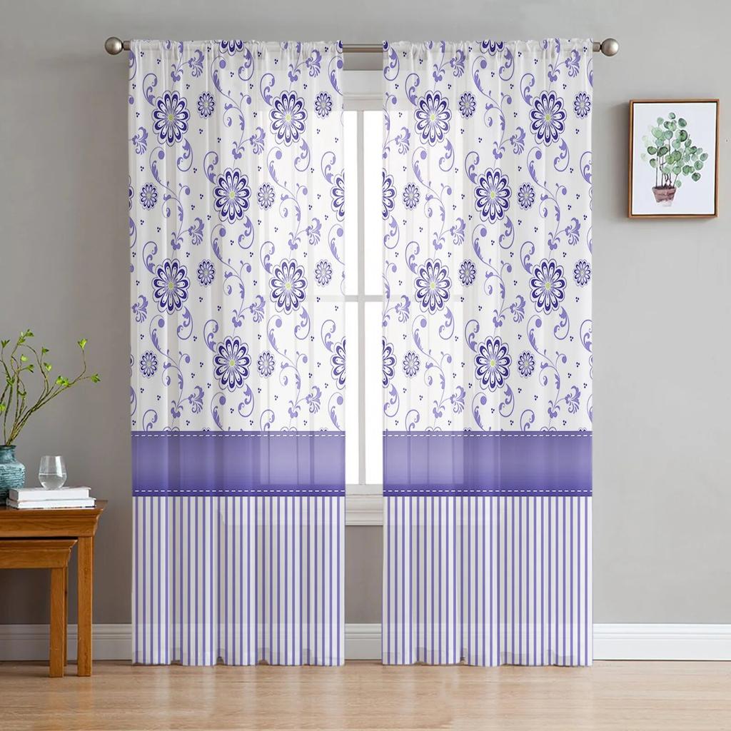 Yellow Geometric Tulle Curtains For Living Room Bedroom Kitchen Window Decor Modern Sheer Drapes