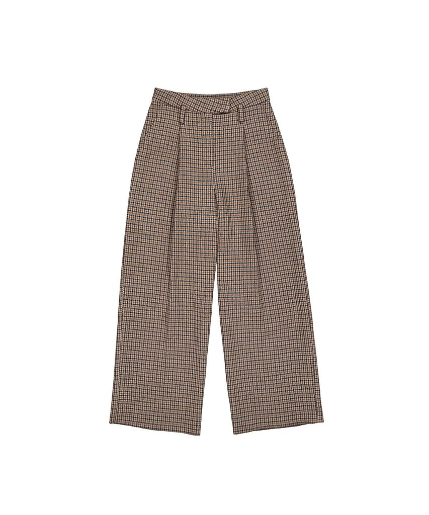 Peulaentigseobiseu Wide Wool Slacks - Brown Houndstooth