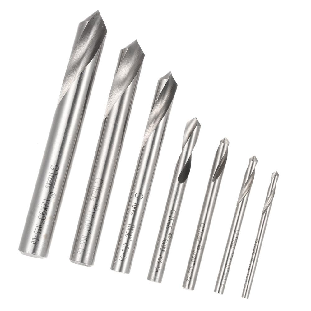 7pcs M42 HSS High Speed Steel Cobalt Spotting Drill Bits Set Round Shank 90 Degree Drilling Chamfering Tool