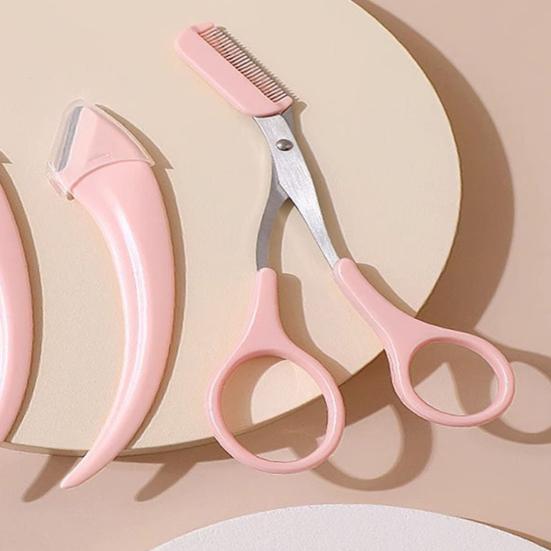Eyebrow Trimmer Scissors with Comb Stainless Steel Non-Slip Precision Eyebrow Razor Men Women Brow Hair Removal Grooming Tool