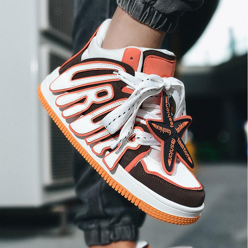 European Station Men's Shoes American High Street Letter Niche Bread Shoes Retro Skateboard Shoes Platform High Top Casual Moral Training Shoes