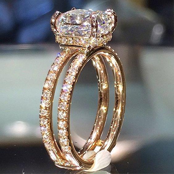 Sanjie Wish 14K Gold-Plated Double Diamond Crown Princess Engagement Ring