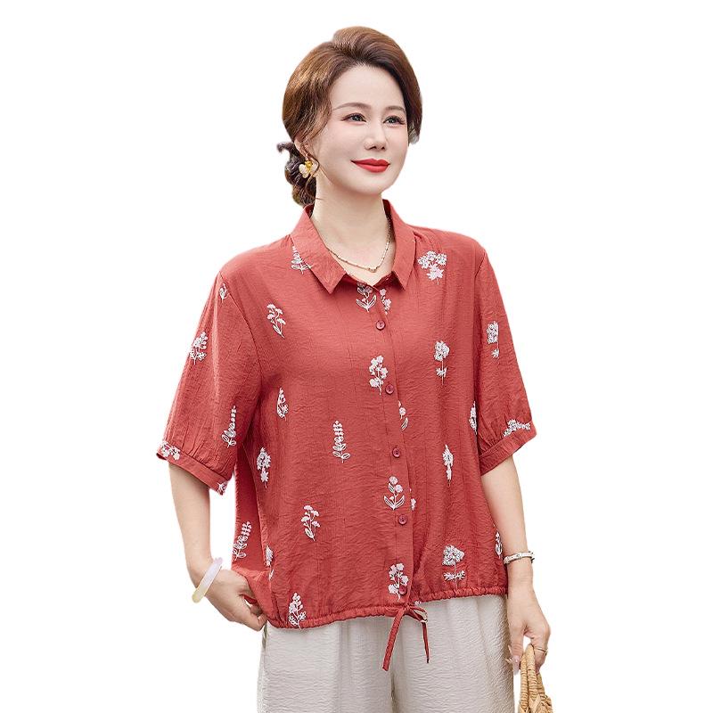 Women's 100% Linen Embroidered Blouse, Stylish & Elegant, Three-Quarter Sleeves, Loose Fit, Slimming, Summer Lightweight.
