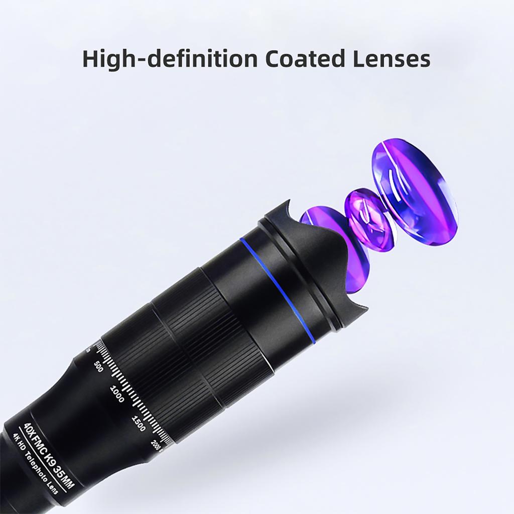 40X Mobile Phone Telephoto Lens Kit with Lens Clip + Phone Holder + Extendable Mini Tripod + Remote Shutter for Hiking