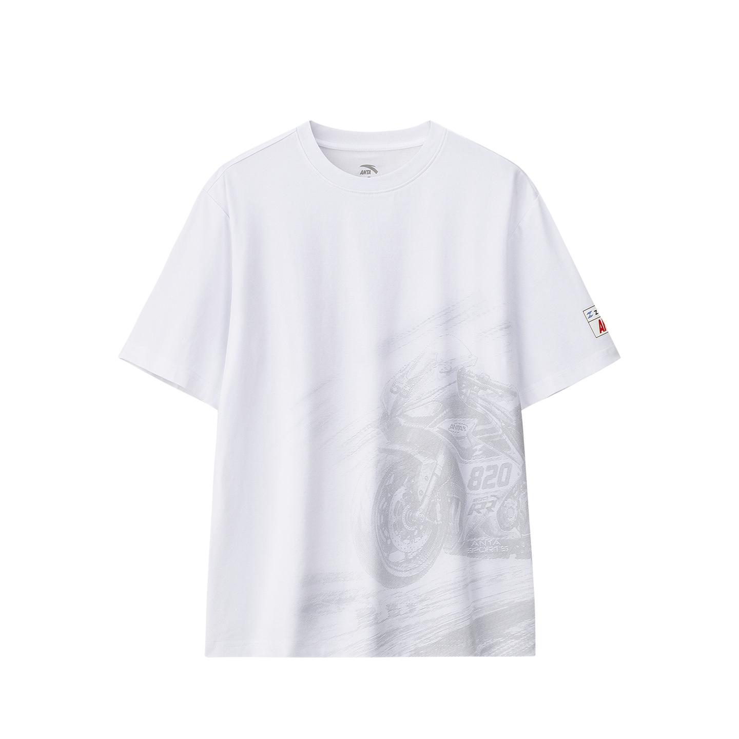 Anta × Zhang Xue Motorcycle Collaboration Series Racing Style Sports Cool Breathable Casual Short Sleeve T-Shirt Unisex Tops White 972638113-4 S