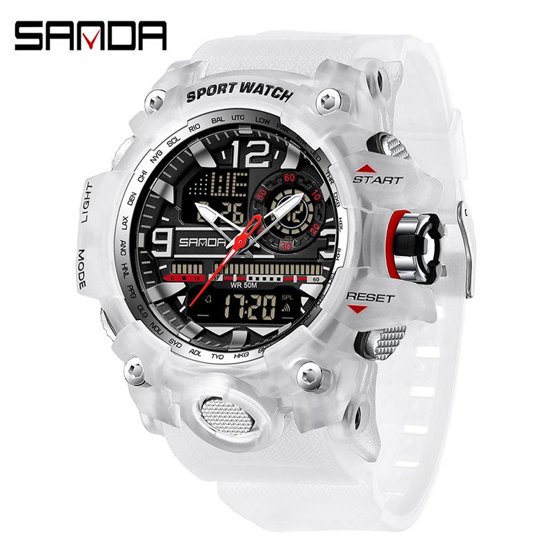SANDA Women's Trendy LED Dual Display Waterproof Watch with Hourly Chime