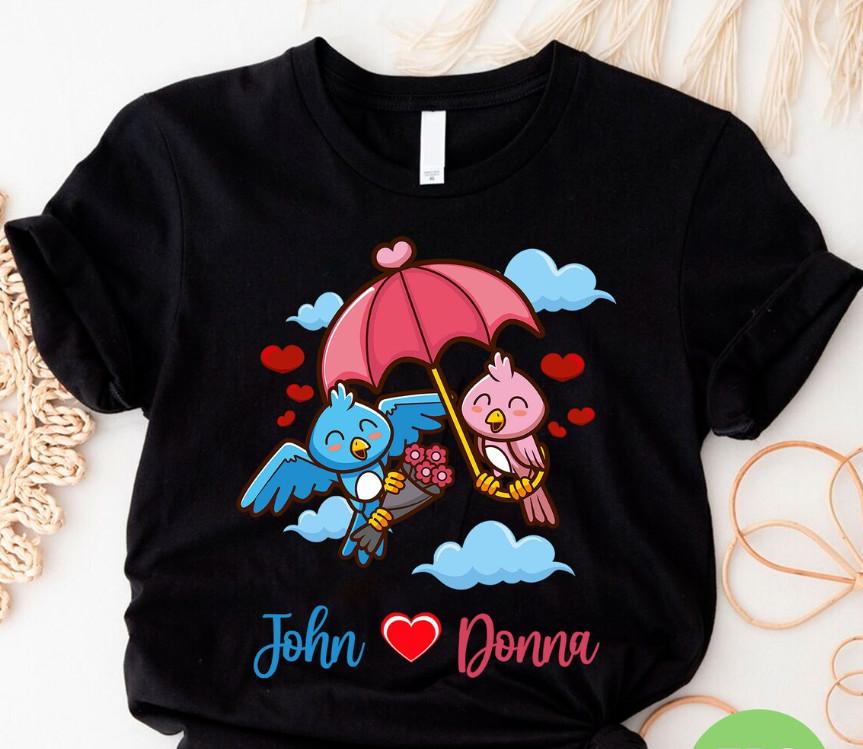 Персонализированная футболка с именами пары, Пара птиц, Милая футболка для пары, Футболка унисекс ко Дню святого Валентина XXXXL