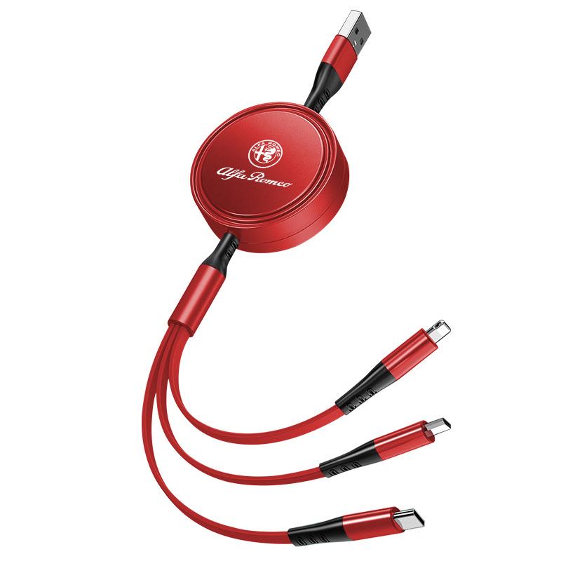 For Alfa Romeo Car Charger Head 3 In 1 Charging Data Cable USB Type-C Auto Accessorie For Alfa Romeo 4C 159 166 Spider Giulia 15