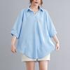 Women's Polo Collar Half Sleeve Loose Fit Blouse Casual Color Block Summer Top