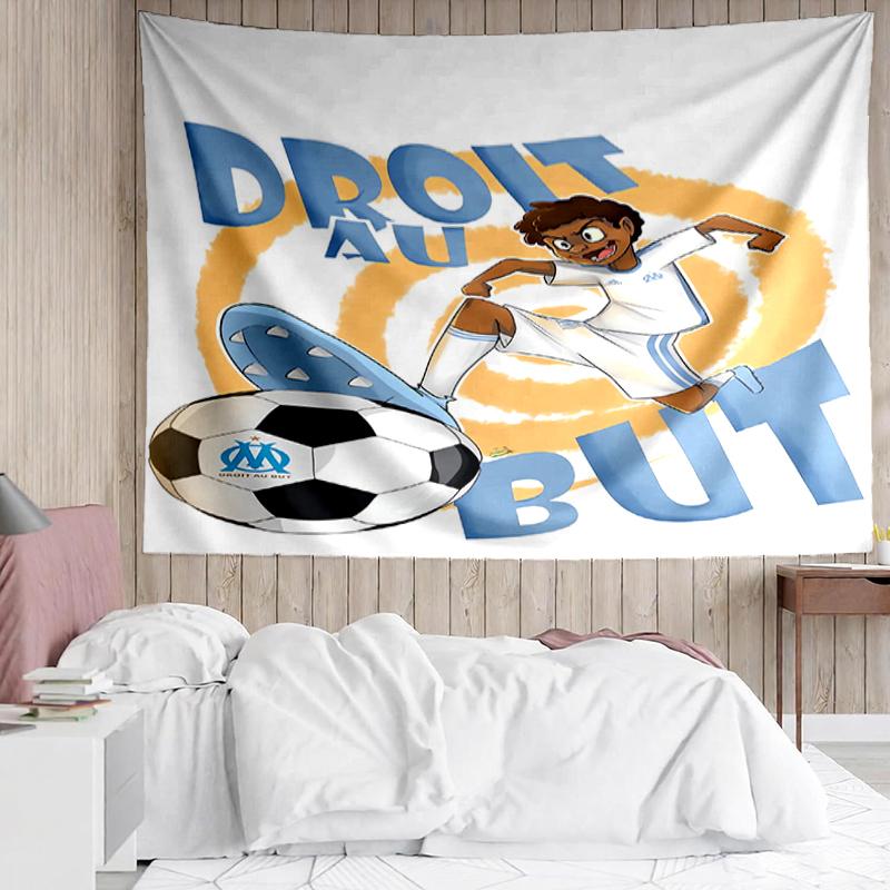 Olympique-de-Marseille Print Tapestry, Backdrop, Easy Setup, Ideal for Bedroom, Office & Living Room, with Aesthetic Wall Hanging Decor.