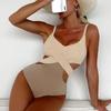 2026  Solid Patchwork Strapped Swimwear Women Sexy Hollow Push UP One Piece Swimsuit Monokini Backless Bathing Suit