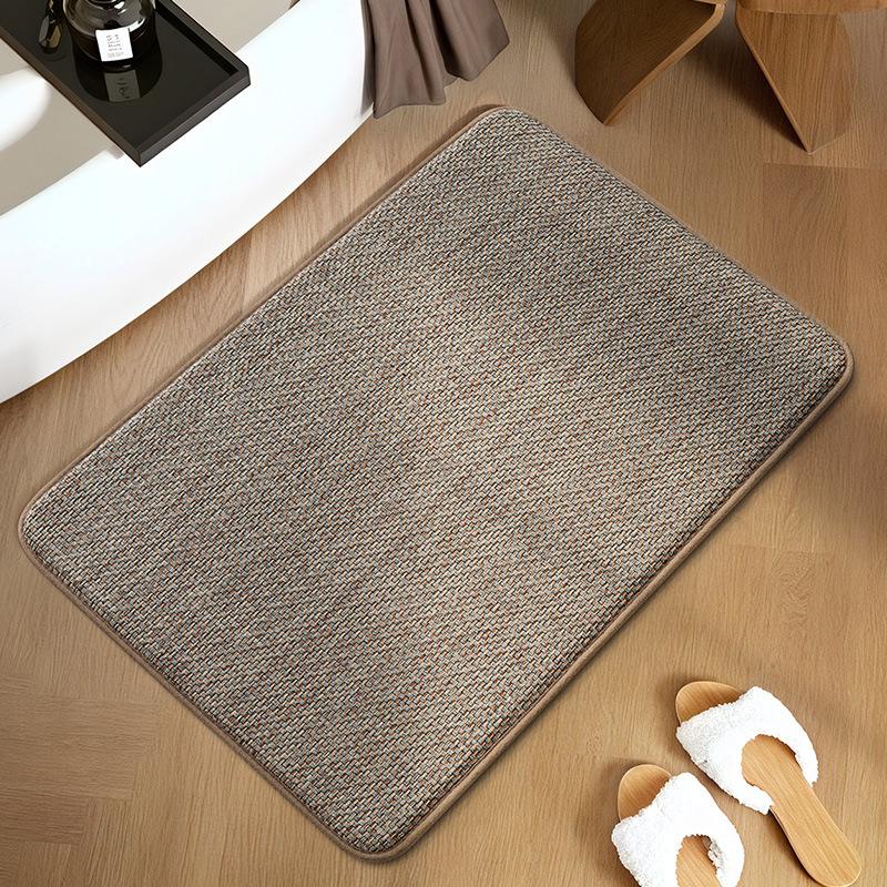 Non-slip Bath Mat with Linen Weave Memory Foam, Quick-Drying and Absorbent, Simple Plain Bathroom Rug Shower Door Mats