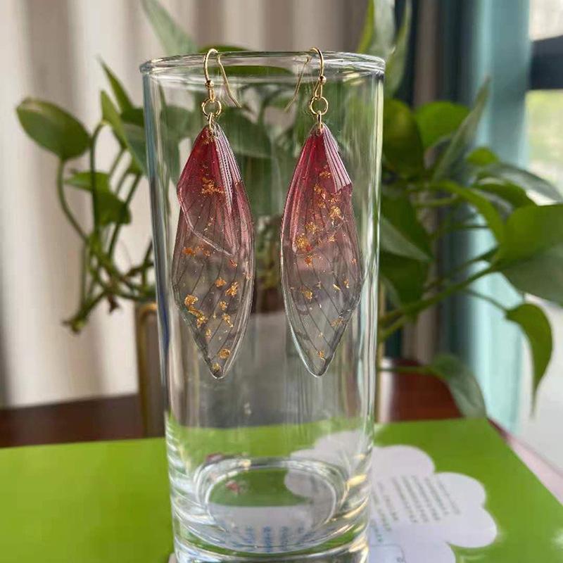 Fairy Clear Butterfly Drop Earrings Rhinestone Gradient Dangle Earrings Bling Foil Resin Simulation Wing Earring