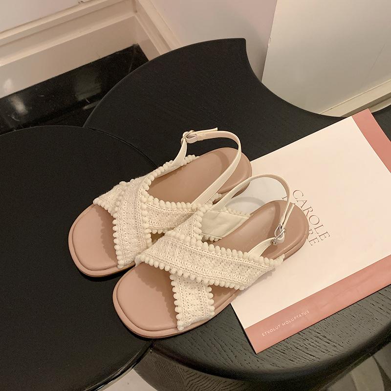 

Виноградные материнские сандалии на плоской подошве двух версий~ праздничный ветер переплетенные с открытым носком носить прохладные тапочки женские летние 40