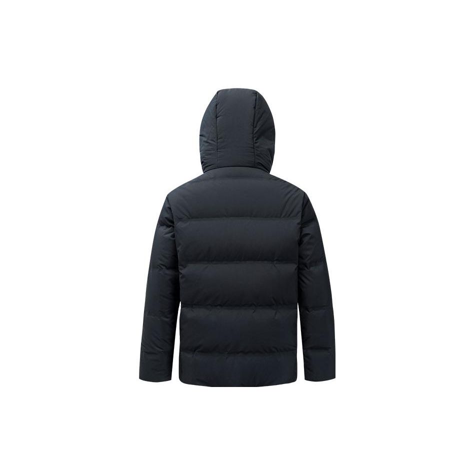 Anta Solid Color Logo Print Zip-Up Hooded Down Jacket Men Outerwear Black 952247912-4