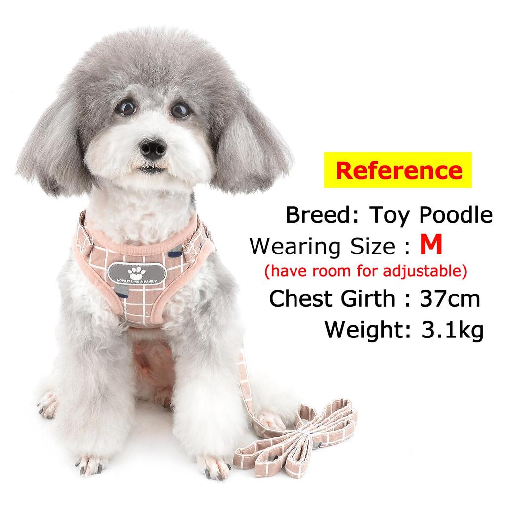 Zunea Dog Harness and Leash Set for Walks with Small Dogs and Stylish and Cute Adjustable Harness with Checkered Pattern and Reflective Chest Summer