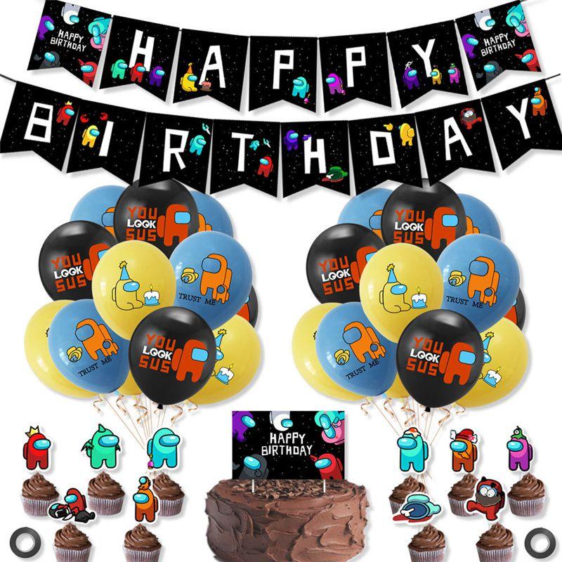Party Theme Birthday Decoration Supplies Set Banner Balloon Cake Insert