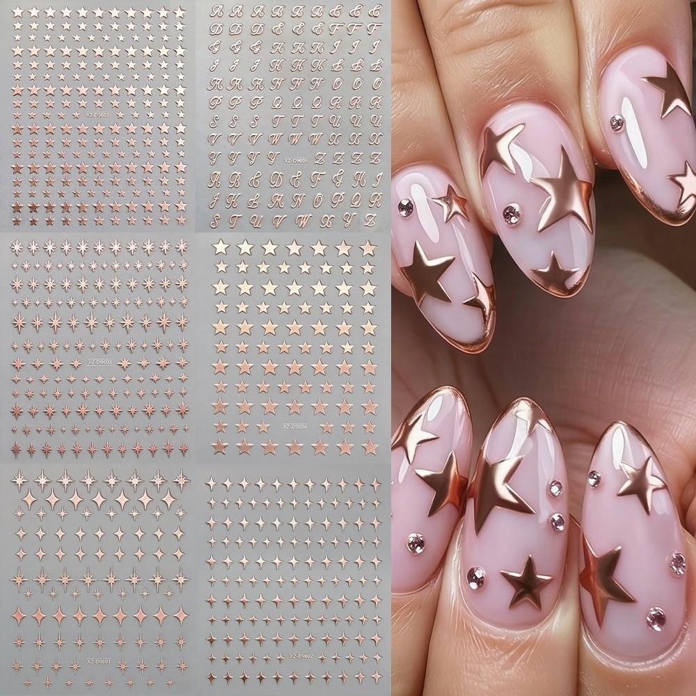 6Pcs Waterproof Irregular Star Manicure Decals Y2K Nail Art Stickers DIY Manicure