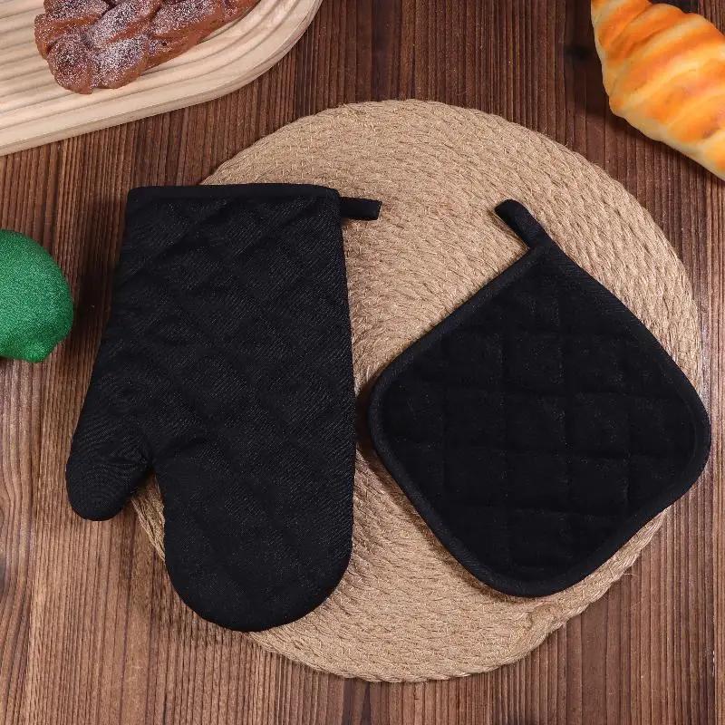 1Set High-Temperature Resistant Polyester Oven Baking Gloves And Microwave Mitts - Kitchen Baking Tools