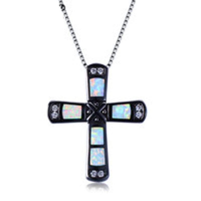 Wish Creative Design X Letter Cross Opal Pendant Necklace Men's Personality Simple Style