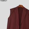 INCERUN Men Lapel Neck Sleeveless Open Front Casual Loose Long Vest Cardigan