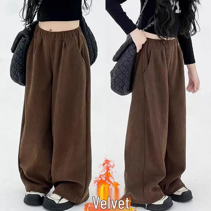Samt-Hosen mit weitem Bein für Mädchen - Kaffee & Schwarz, Winter 2026