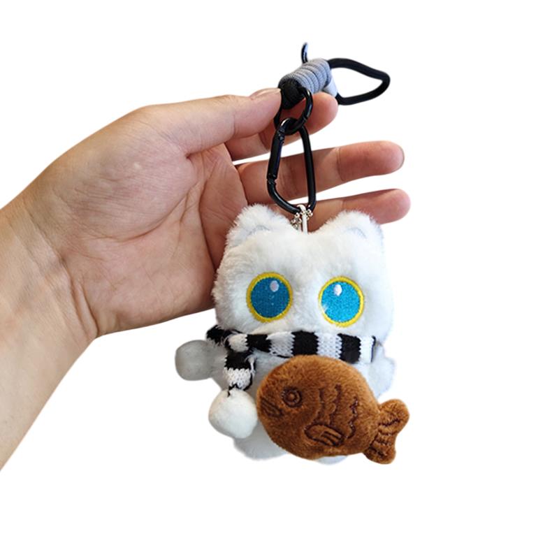 Squeaky Cartoon Plush Black White Cat Doll Toy Keychain Bag Pendant Charms Car Keyring Accessories For Couples Kawaii Gift