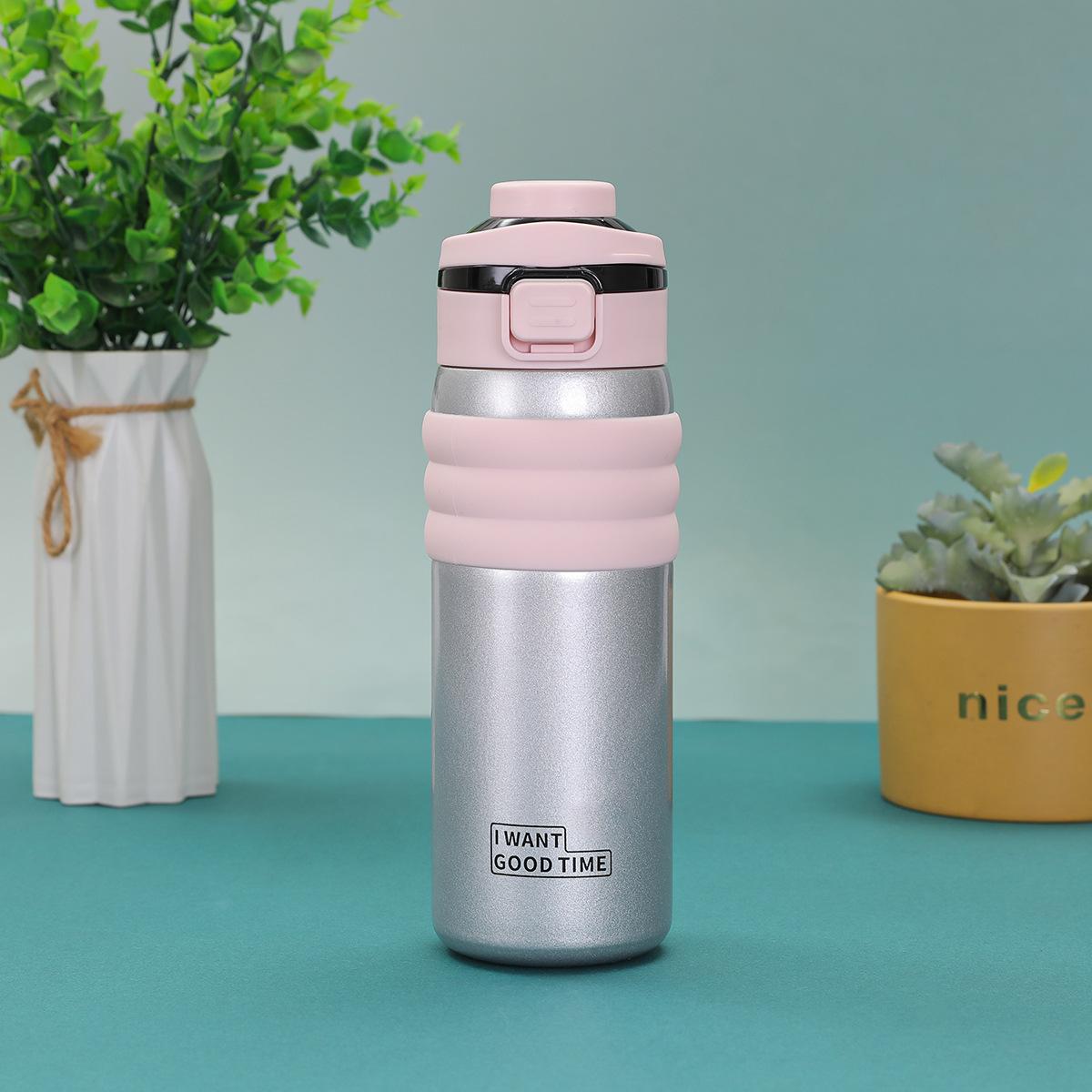 

Новый крутой двойной термос для напитков из нержавеющей стали, переносной спортивный чайник с привлекательным внешним видом и горизонтальной чашкой-непроливайкой 600ml