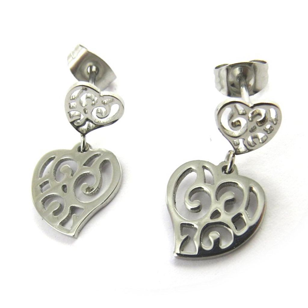 Les Trésors De Lily [M8811] - Silver 'Carmen' Steel Earrings (love) - 22x11 Mm