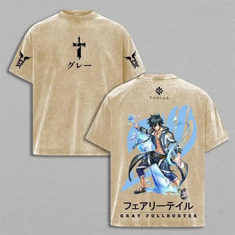 Anime FAIRY TAIL Gray Fullbuster Printed Tee Men Short Sleeve Cotton Tshirts Vintage Washed T-shirt Harajuku Oversized T Shirt XXL коричневый 1590₽