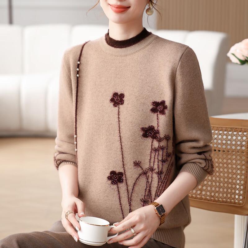 YUZHAOLIN Mid-Aged Women's Jacquard Knit Sweater Top