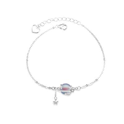 Originalt 925 Sterling Sølv Månestein Planet Armbånd Dame Mori Frisk Nisje Design Tassel Armbånd