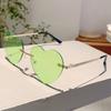Cute Heart Shape Sunglasses Fashion Vintage Rimless Solid Color Shades Women Retro Trendy Brand Design Beach Sun Glasses