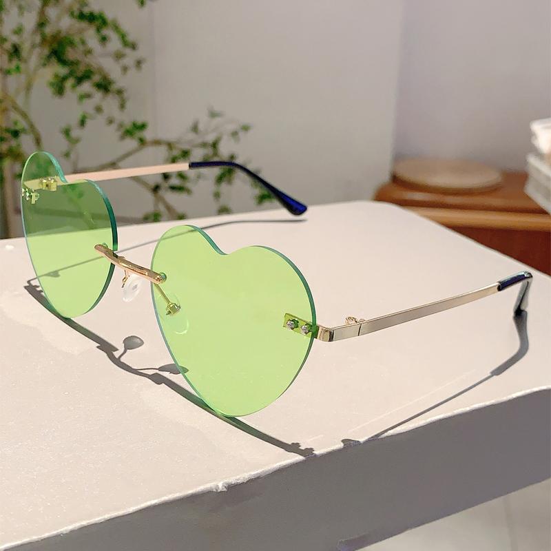 Cute Heart Shape Sunglasses Fashion Vintage Rimless Solid Color Shades Women Retro Trendy Brand Design Beach Sun Glasses
