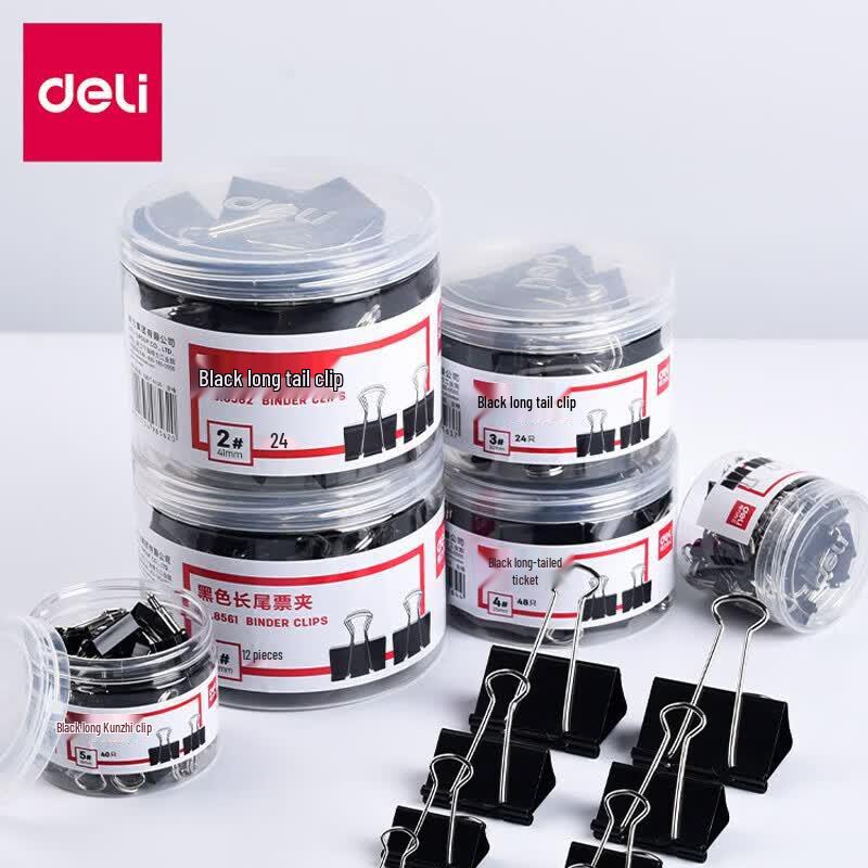 Deli Mixed Size Black Binder Clips Set
