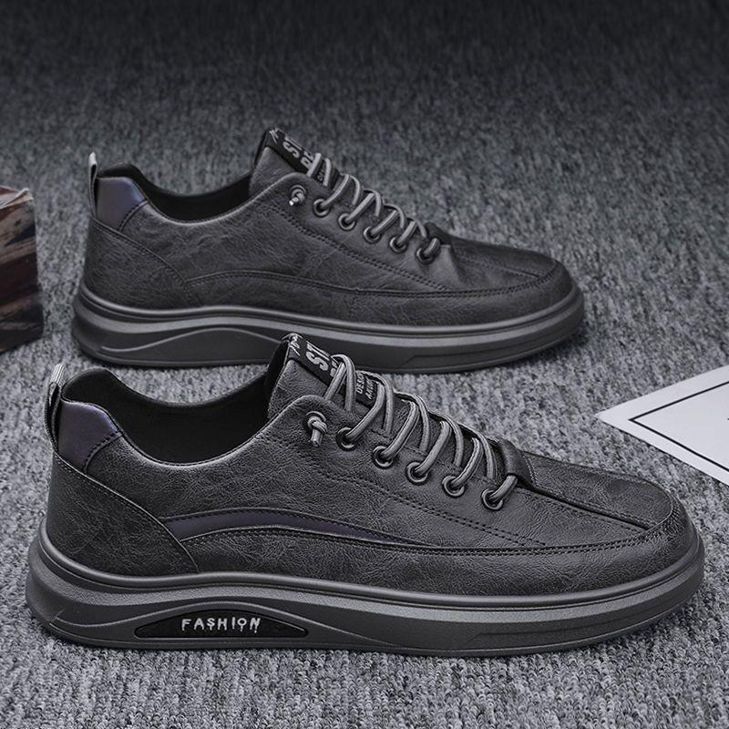 

Spring Men s Shoes Breathable Waterproof Non-slip Fashionable All-matching Black Leather Casual Sports Skate 44
