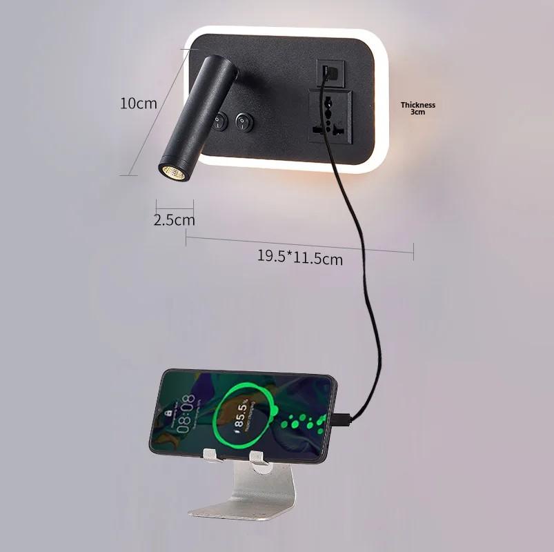 Creative LED Rotating Switch Wall Light USB Charging Port Living Room Corridor Decorative Wall Light Bedroom Study Reading Light