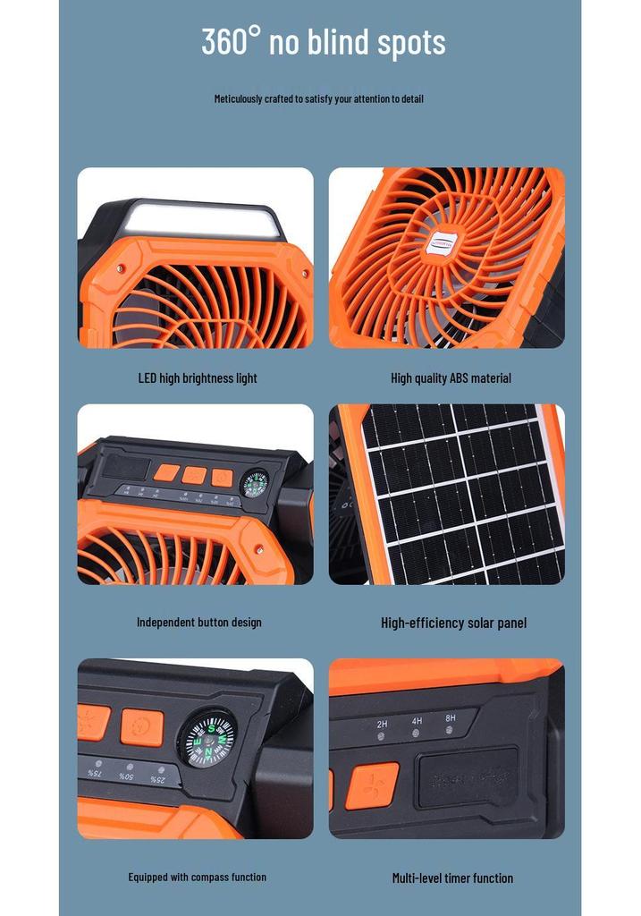 Portable Solar USB Camping Fan with Large Capacity for Outdoor and Night Fishing