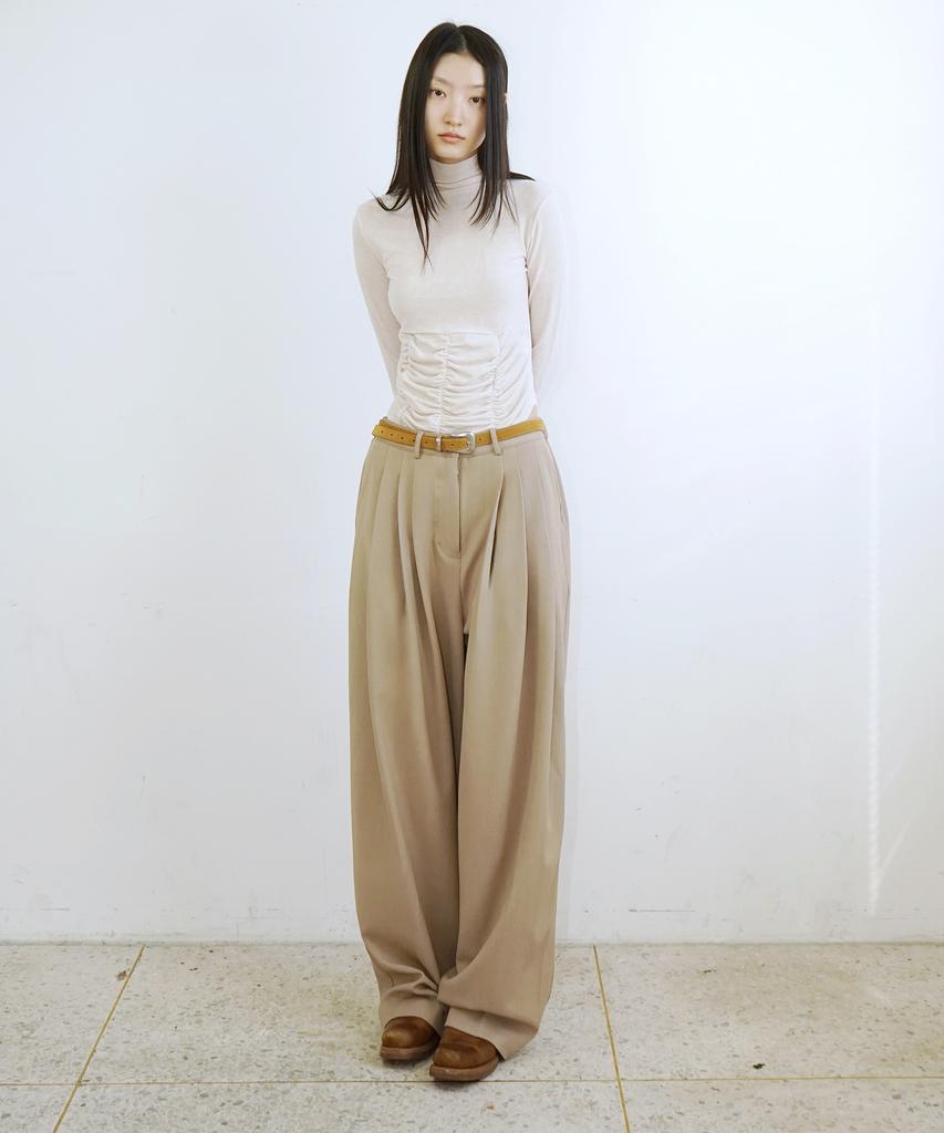 PROVO Mock Neck Shirred Tee / Beige