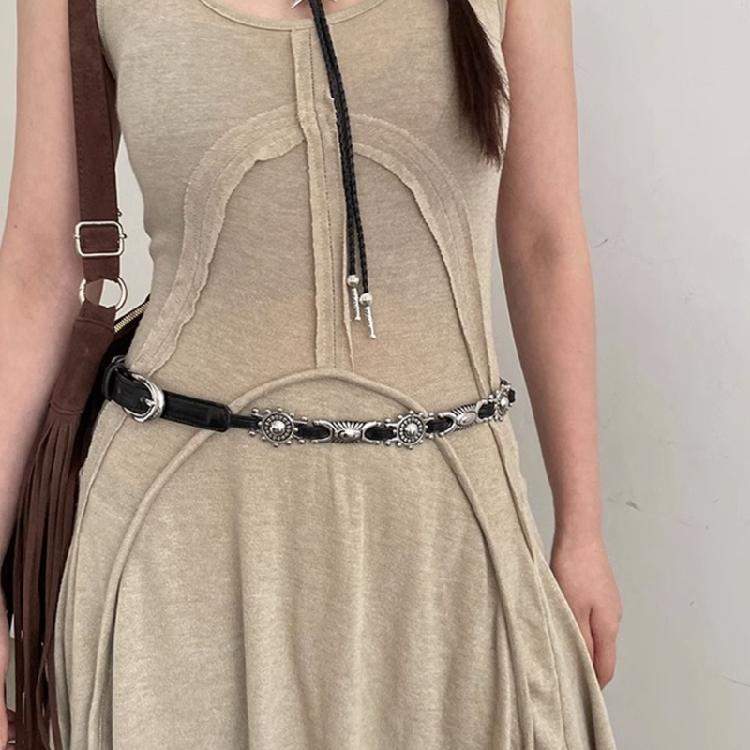 Female Belt Decorative Thin Waist Belt Black Leathers Belts for Dress Jeans